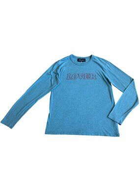 Bianca Chandon Blue Lover Long Sleeve T-Shirt Stretchy Soft Size Medium Men's